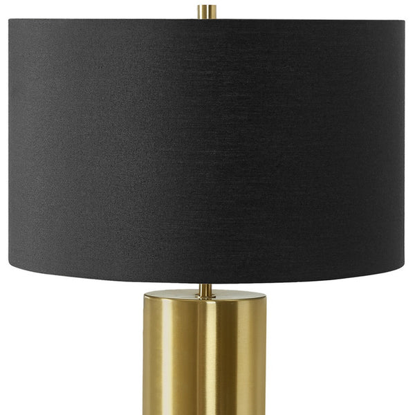 Homeroots 25" Black And Gold Concrete Cylinder Table Lamp With Black Drum Shade   545815