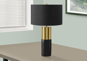 Homeroots 25" Black And Gold Concrete Cylinder Table Lamp With Black Drum Shade   545815