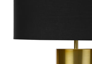 Homeroots 25" Black And Gold Concrete Cylinder Table Lamp With Black Drum Shade   545815