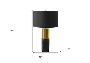 HomeRoots 25" Modern Black and Gold Concrete Table Lamp with Elegant Drum Shade for Stylish Home Decor 545815