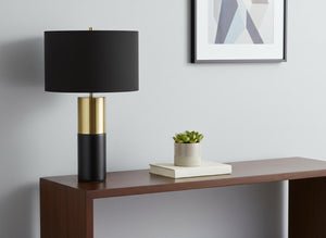 HomeRoots 25" Modern Black and Gold Concrete Table Lamp with Elegant Drum Shade for Stylish Home Decor 545815