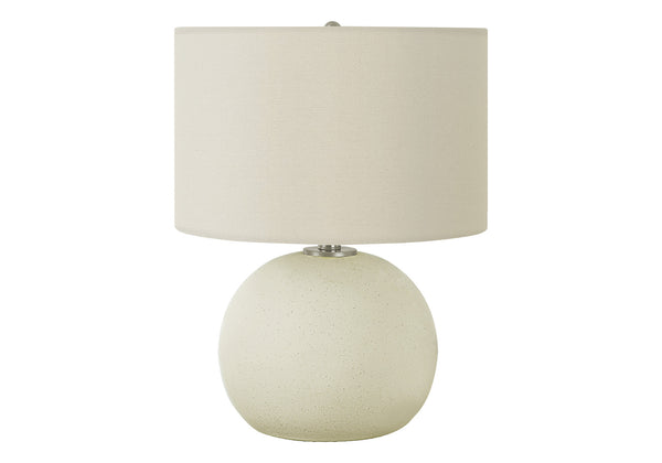Homeroots 18" Cream Ceramic Round Table Lamp With Cream Drum Shade   545816