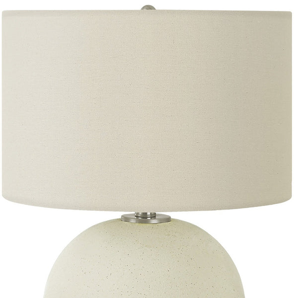 Homeroots 18" Cream Ceramic Round Table Lamp With Cream Drum Shade   545816