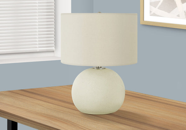 Homeroots 18" Cream Ceramic Round Table Lamp With Cream Drum Shade   545816