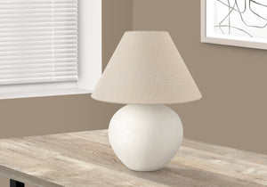 Homeroots 16" Cream Ceramic Round Table Lamp With Cream Empire Shade   545817