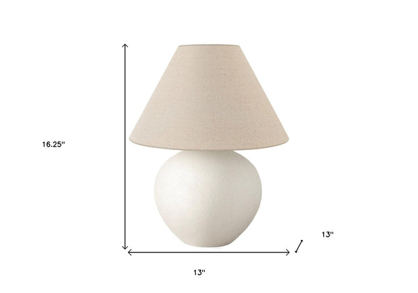 Homeroots 16" Cream Ceramic Round Table Lamp With Cream Empire Shade   545817