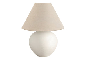 Homeroots 16" Cream Ceramic Round Table Lamp With Cream Empire Shade   545817