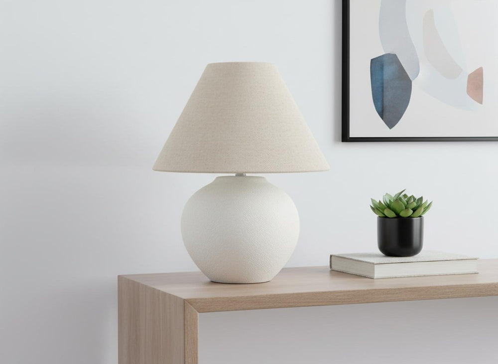 HomeRoots 16" Cream Ceramic Table Lamp – Modern Empire Shade, 3-Way Switch & 72-Inch Cord for Versatile Lighting 545817
