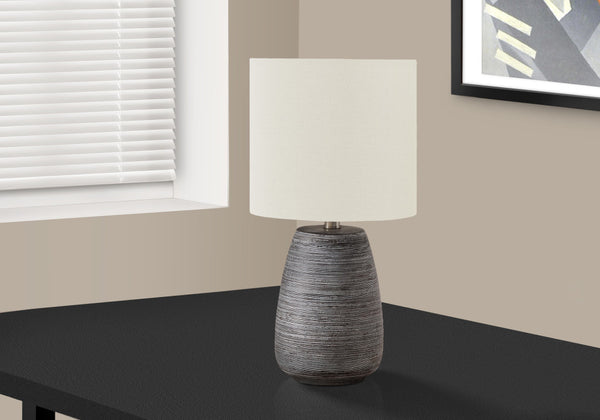 Homeroots 19" Gray Ceramic Round Table Lamp With Ivory Drum Shade   545819
