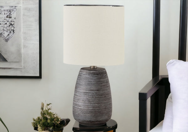 Homeroots 19" Gray Ceramic Round Table Lamp With Ivory Drum Shade   545819