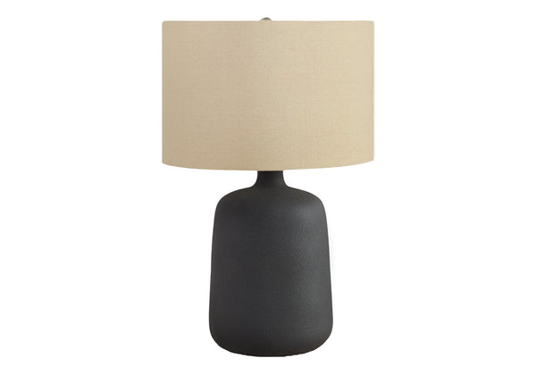 Homeroots 24" Black Ceramic Round Table Lamp With Beige Drum Shade   545820