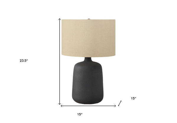 HomeRoots 24" Black Ceramic Table Lamp with Beige Linen Shade - Modern Design for Cozy Ambiance & Style 545820