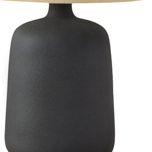 Homeroots 24" Black Ceramic Round Table Lamp With Beige Drum Shade   545820