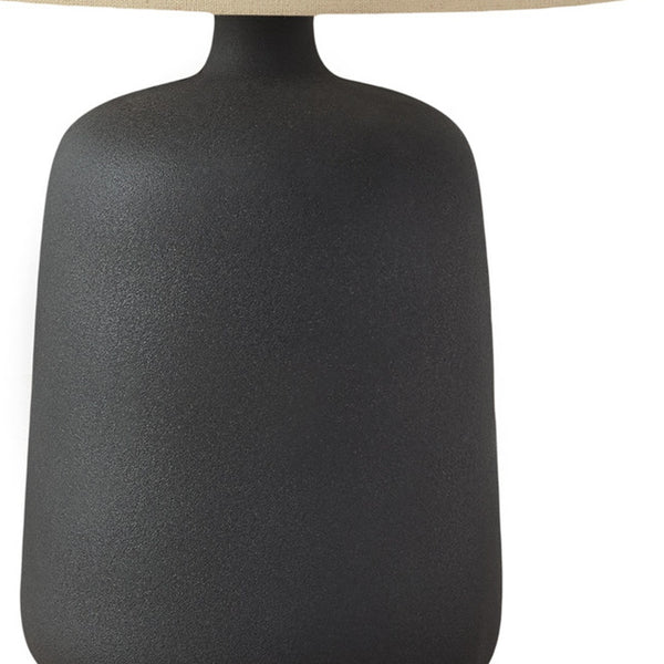 Homeroots 24" Black Ceramic Round Table Lamp With Beige Drum Shade   545820