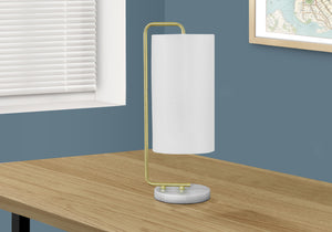 Homeroots 20" Gold And White Marble Round Arched Table Lamp With Ivory Drum Shade   545821