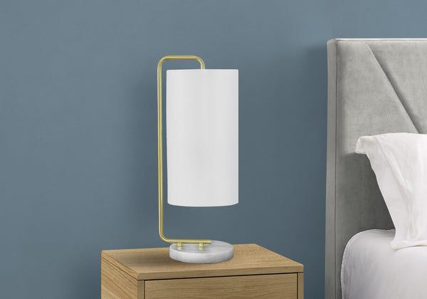 Homeroots 20" Gold And White Marble Round Arched Table Lamp With Ivory Drum Shade   545821