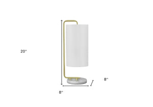 Homeroots 20" Gold And White Marble Round Arched Table Lamp With Ivory Drum Shade   545821