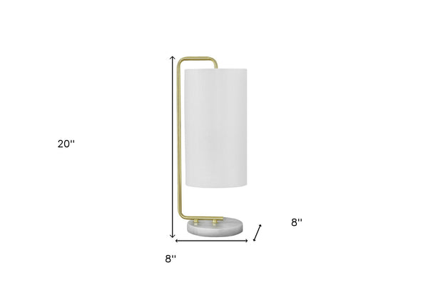 Homeroots 20" Gold And White Marble Round Arched Table Lamp With Ivory Drum Shade   545821