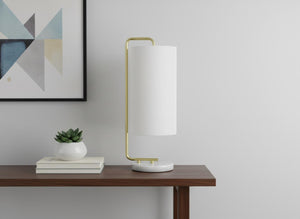 HomeRoots 20" Elegant Gold & White Marble Arched Table Lamp with Ivory Shade - Perfect for Any Space! 545821