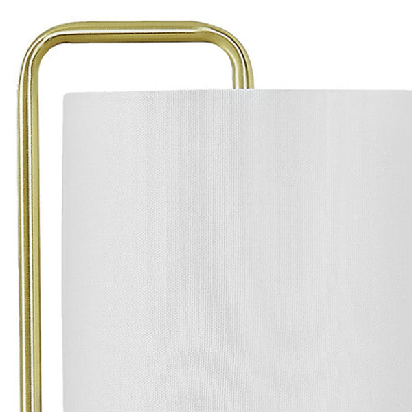 Homeroots 20" Gold And White Marble Round Arched Table Lamp With Ivory Drum Shade   545821