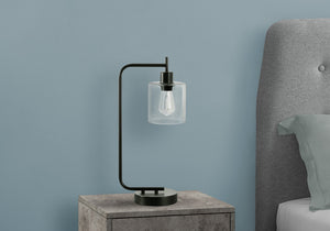 Homeroots 20" Black Metal Round Arched Usb Table Lamp With Clear Drum Shade   545822