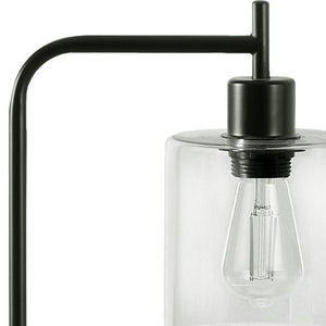 Homeroots 20" Black Metal Round Arched Usb Table Lamp With Clear Drum Shade   545822