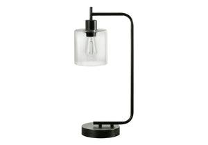 Homeroots 20" Black Metal Round Arched Usb Table Lamp With Clear Drum Shade   545822