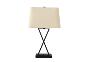 Homeroots 25" Black Metal Geometric Usb Table Lamp With Beige Shade   545823
