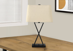 Homeroots 25" Black Metal Geometric Usb Table Lamp With Beige Shade   545823
