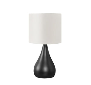 Set of Two Black Metal Round Bedside Lamps Featuring Ivory Drum Shades for Modern Decor