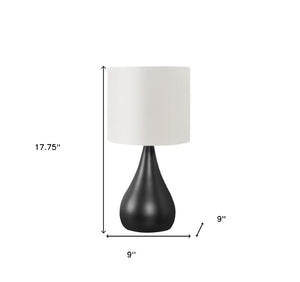 Set of Two Black Metal Round Bedside Lamps Featuring Ivory Drum Shades for Modern Decor