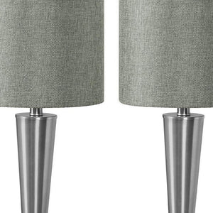 HomeRoots Set of Two 24" Silver Metal USB Table Lamps with Gray Drum Shade - Modern Elegance for Any Space 545825