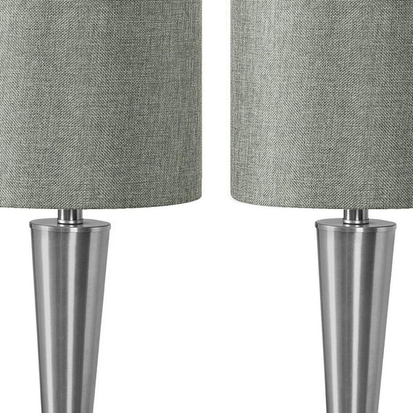 HomeRoots Set of Two 24" Silver Metal USB Table Lamps with Gray Drum Shade - Modern Elegance for Any Space 545825