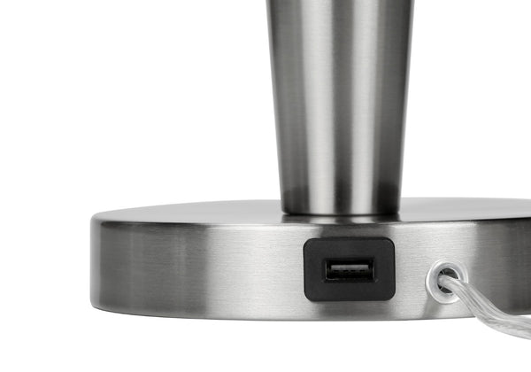 HomeRoots Set of Two 24" Silver Metal USB Table Lamps with Gray Drum Shade - Modern Elegance for Any Space 545825