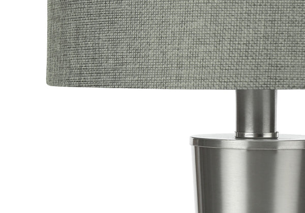 HomeRoots Set of Two 24" Silver Metal USB Table Lamps with Gray Drum Shade - Modern Elegance for Any Space 545825