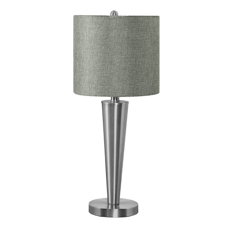 HomeRoots Set of Two 24" Silver Metal USB Table Lamps with Gray Drum Shade - Modern Elegance for Any Space 545825