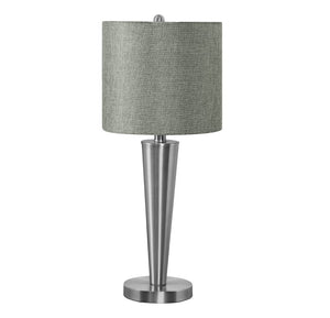HomeRoots Set of Two 24" Silver Metal USB Table Lamps with Gray Drum Shade - Modern Elegance for Any Space 545825