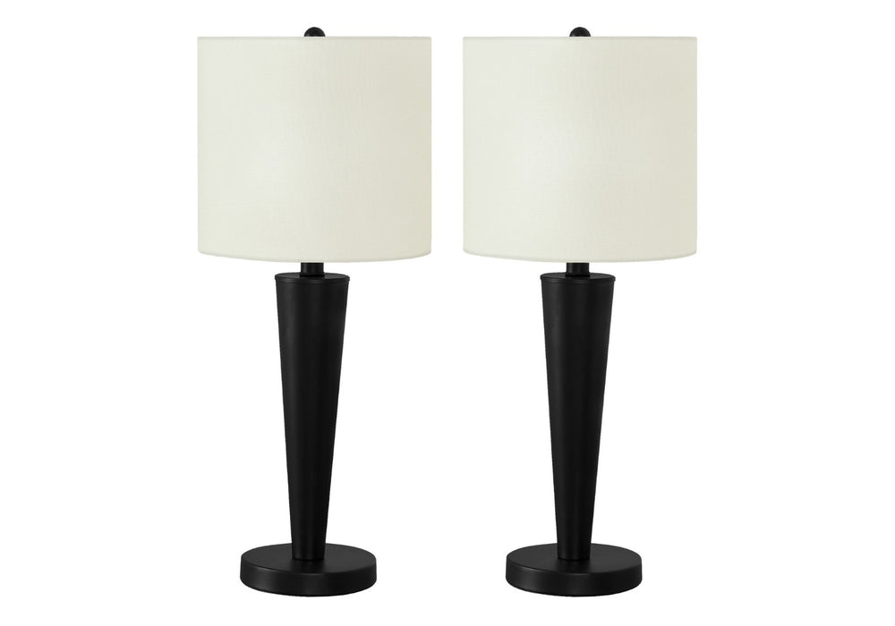 HomeRoots Set of Two 24" Black Metal Candlestick Table Lamps with USB Port & Ivory Shade for Modern Style 545826