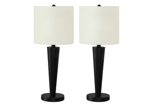 HomeRoots Set of Two 24" Black Metal Candlestick Table Lamps with USB Port & Ivory Shade for Modern Style 545826