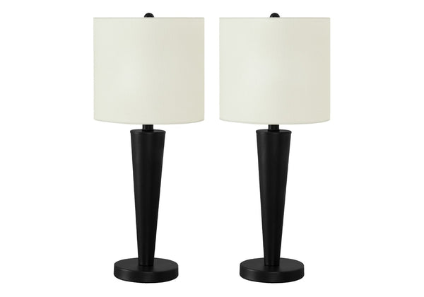 HomeRoots Set of Two 24" Black Metal Candlestick Table Lamps with USB Port & Ivory Shade for Modern Style 545826