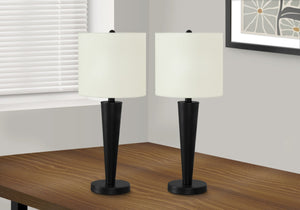 HomeRoots Set of Two 24" Black Metal Candlestick Table Lamps with USB Port & Ivory Shade for Modern Style 545826