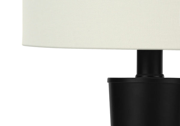 HomeRoots Set of Two 24" Black Metal Candlestick Table Lamps with USB Port & Ivory Shade for Modern Style 545826