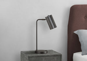 Homeroots 18" Gray Metal Round Usb Table Lamp With Gray Cylinder Shade   545828