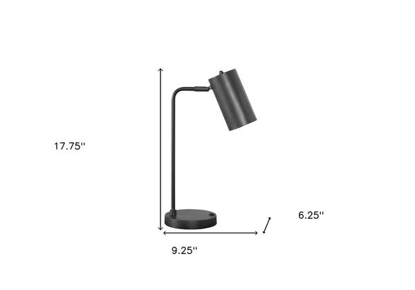 Homeroots 18" Gray Metal Round Usb Table Lamp With Gray Cylinder Shade   545828