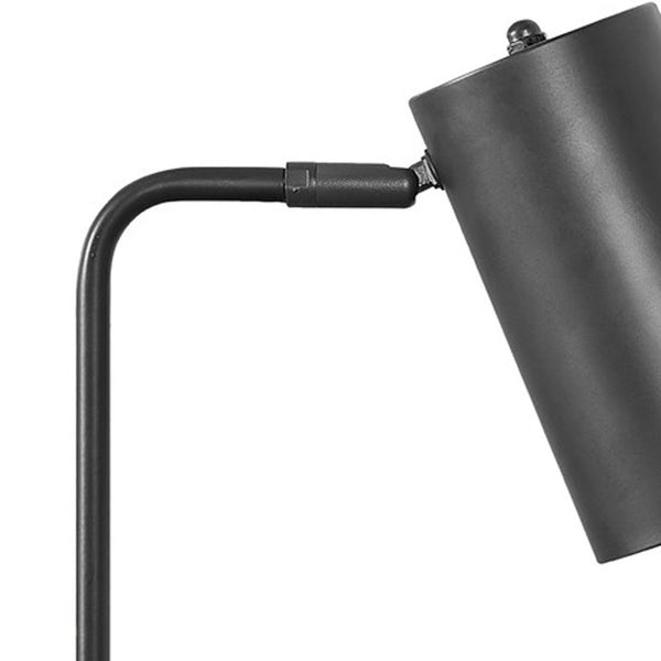 Homeroots 18" Gray Metal Round Usb Table Lamp With Gray Cylinder Shade   545828