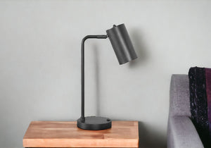 Homeroots 18" Gray Metal Round Usb Table Lamp With Gray Cylinder Shade   545828