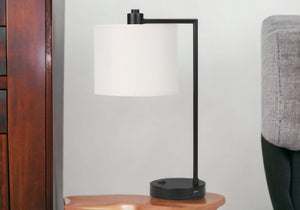 Homeroots 19" Black Metal Round Usb Table Lamp With Ivory Drum Shade   545829