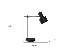 Homeroots 21" Black Metal Round Usb Table Lamp With Black Drum Shade   545830