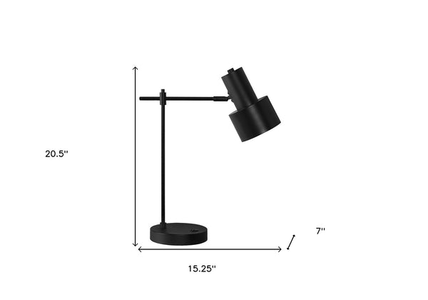 Homeroots 21" Black Metal Round Usb Table Lamp With Black Drum Shade   545830