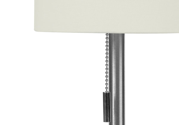 HomeRoots Set of Two 17" Silver Metal Candlestick Table Lamps with USB Charging & Ivory Drum Shades 545831